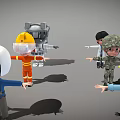 Game And Movie Cartoon Characters In Various Professional Costumes Standing With Arms Outstretched