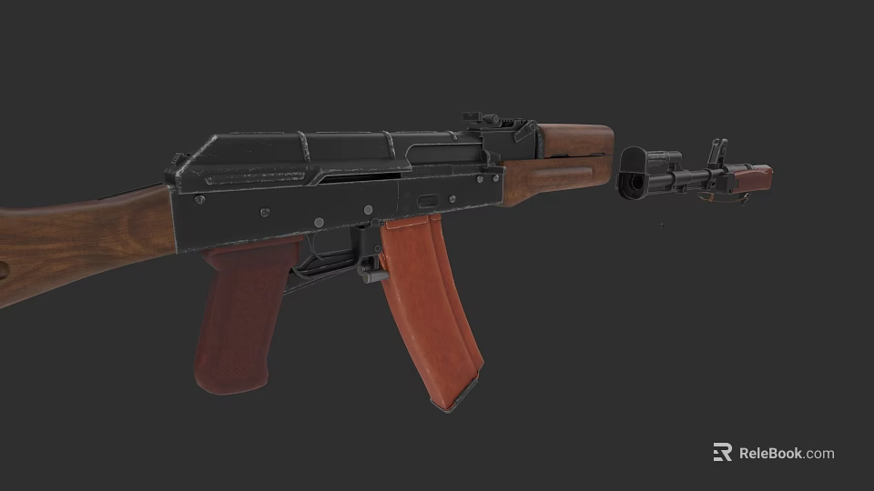 Classic AK Assault Rifle With Wooden Grip And Black Metal Body Structure 3d model 