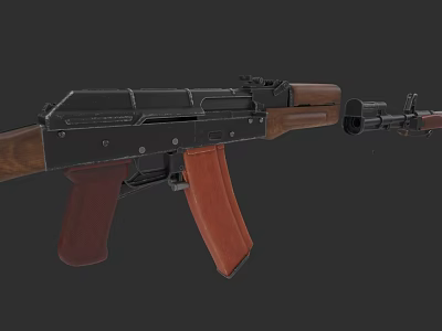 Classic AK Assault Rifle With Wooden Grip And Black Metal Body Structure 3d model