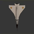 Model Fighter Jet Featuring White Body Dark Nose And Yellow Wing Emblems On Gray Background 3d model