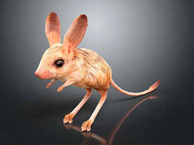 Alien Shaped Table Lamp With Animal Inspired Design Big Ears Long Tail On Black Reflective Base 3d model