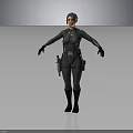 Female Character In Black Tight Combat Suit Standing With Arms Outstretched And Waist Weapon Gear