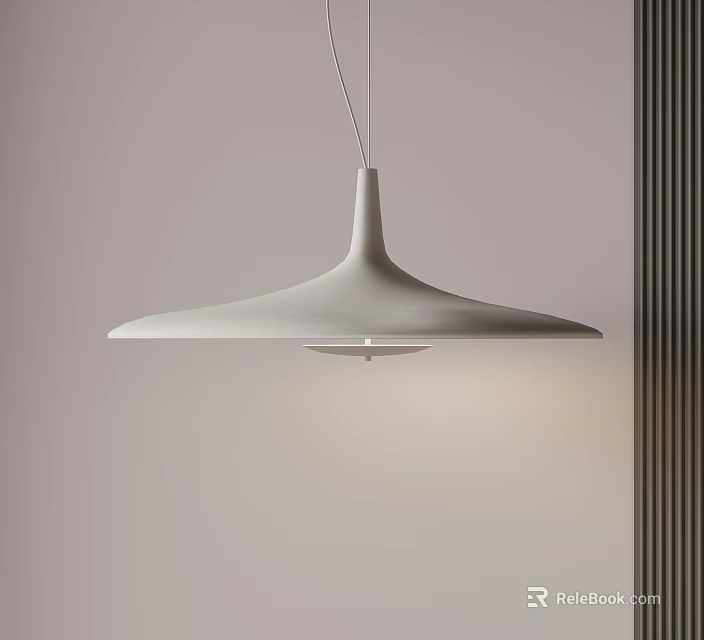 Modern White Pendant Light With Minimalist Design Hanging Near Dark Vertical Stripes Wall 3d model 