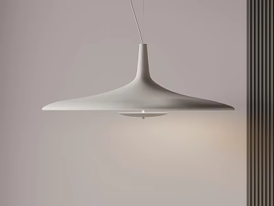 Modern White Pendant Light With Minimalist Design Hanging Near Dark Vertical Stripes Wall 3d model