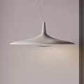 Modern White Pendant Light With Minimalist Design Hanging Near Dark Vertical Stripes Wall