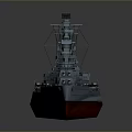 Vintage Battleship 3D Model With Gray Hull Red Bottom And Multiple Turrets 3d model