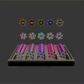 Colorful Poker Chips Set with Denomination Values in Storage Tray Organizer