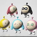 Colorful Cute Game Movie Animated Characters With Round Body Antenna And Expressions