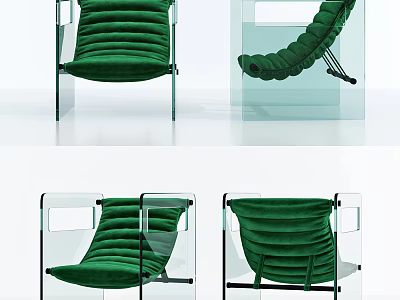 Green Velvet Leisure Chair With Modern Transparent Acrylic Frame And Ergonomic Design 3d model