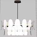 Modern Chandelier Featuring Oval Shaped Panels White Gray And Gold Accents For Interior