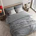 Modern Double Bed In Bedroom Interior With Wooden Frame Gray Bedding And Side Tables