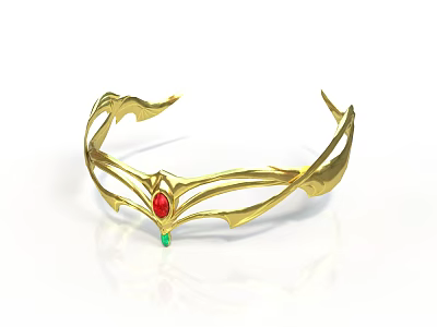 Golden Tiara With Intricate Leaf Shaped Curved Lines And Red Green Gemstones 3d model
