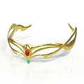 Golden Tiara With Intricate Leaf Shaped Curved Lines And Red Green Gemstones