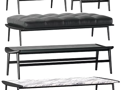 Modern Black Sofa Bench With Leather Upholstery Metal Legs And Minimalist Design Elements 3d model