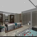 SPA Sauna Interior Design With Massage Bed Bathtub Floral Decor And Relaxing Lighting