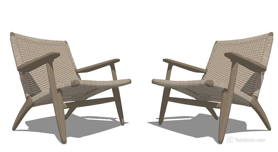 Modern Leisure Chairs With Wooden Frame And Woven Design For Comfortable Seating 3d model 
