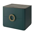 Elegant Dark Green Nightstand with Gold Circular Handle and Wooden Top