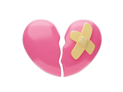 Pink Heart Shaped Decorative Ornament Set With Crack And Yellow Bandage Design 3d model