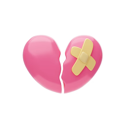 Pink Heart Shaped Decorative Ornament Set With Crack And Yellow Bandage Design 3d model