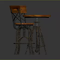 Industrial Style Wooden Dining Chairs With Metal Cross Frames And Round Table