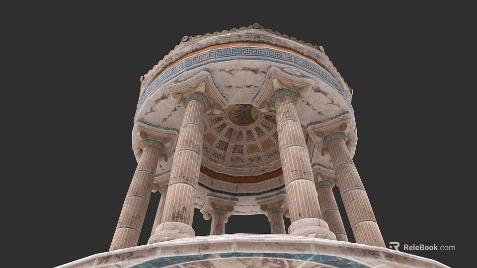 Ancient Architecture Dome Structure With Ornate Stone Carvings And Columns 3d model 