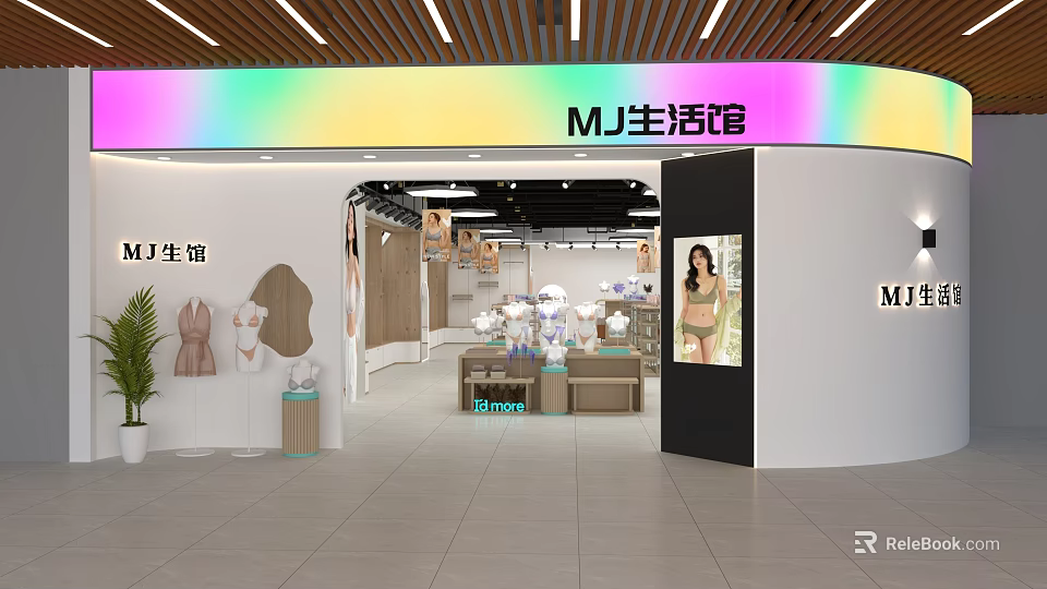 MJ Clothing Store Modern Interior With Fashion Apparel Mannequins And Bright Lighting 3d model 