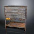 Rusty Chest of Drawers with Multiple Drawers Bottom Shelf and Yellow RAWAL Label