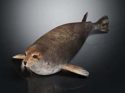 Realistic brown seal with smooth fur and whiskers lying on dark surface 3d model