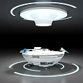 Futuristic Architectural Model With White Structure Glowing Circular Lights And Blue Base 3d model