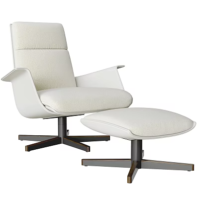 Modern Office Chair With Ivory Fabric Upholstery Ergonomic Armrests Matching Ottoman Black Metal Base 3d model