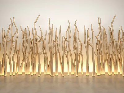 Natural Wood Branch Decor With Stone Floor And Soft Lighting Background Setting 3d model