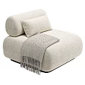 Modern Minimalist Beige Upholstered Single Sofa With Accent Pillow And Herringbone Pattern Throw Blanket 3d model