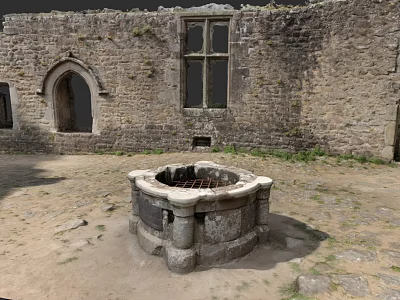 Stone Detached Villa Exterior With Arched Doorway Large Windows And Circular Well 3d model