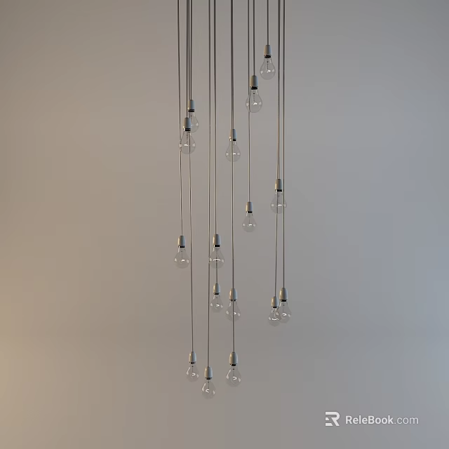 Modern Pendant Lights with Slim Metal Rods and Transparent Bulbs Hanging in Light Background 3d model 