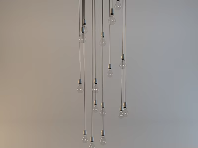Modern Pendant Lights with Slim Metal Rods and Transparent Bulbs Hanging in Light Background 3d model