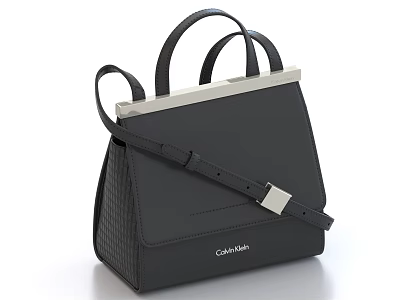 Black Calvin Klein Structured Bag With Metal Frame Top Handles And Detachable Shoulder Strap 3d model