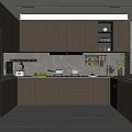 Modern Kitchen Interior With Dark Brown Cabinets Stainless Steel Refrigerator Countertop Natural Light And Appliances