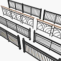 Black Metal Fences With Wooden Handrails And Various Pattern Designs Arranged For