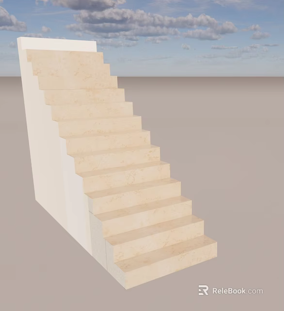 Modern Minimalist Stairs With Light Beige Stone Design And Light Blue Wall 3d model 