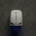 Public Restroom White SSWW Hand Dryer with Blue Airflow on Gray Wall