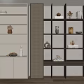 Modern Bookcase Interior Design With Multiple Shelves Decorative Vases Books And Lattice Panels