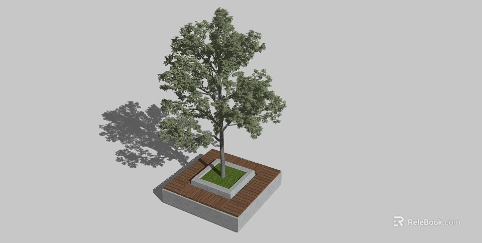 Square Tree Planter With Wooden Border Concrete Base And Green Tree Shadow 3d model
