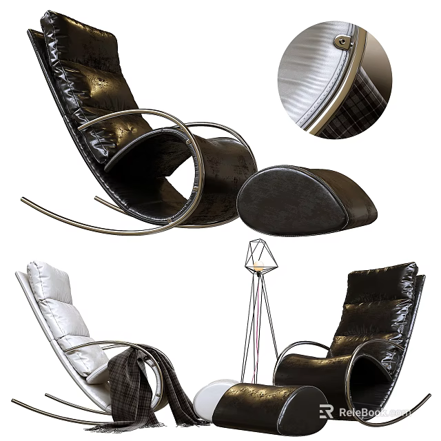 Modern Leather Lounge Chair With Metal Frame Black White Cushion And Ergonomic Design 3d model 