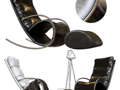 Modern Leather Lounge Chair With Metal Frame Black White Cushion And Ergonomic Design 3d model
