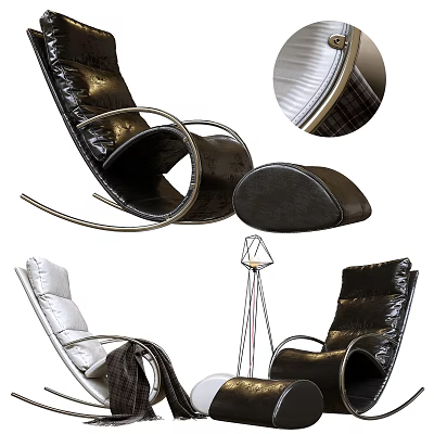 Modern Leather Lounge Chair With Metal Frame Black White Cushion And Ergonomic Design 3d model