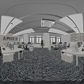 Modern Office Corridor Interior Design With Glass Partitions Recessed Lighting And Patterned Carpet