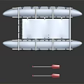 Wooden Boat With Blue Yellow Hull White Planks And Red Oars On Black Background