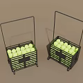 Two Black Wheeled Playground Ball Baskets Filled With Yellow Balls For Kids