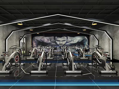 Modern Fitness Gym Interior With Elliptical Machines Treadmills And Bright Lighting 3d model
