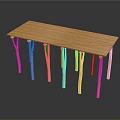 Wooden Long Table With Slender Wooden Legs And Wood Grain Surface